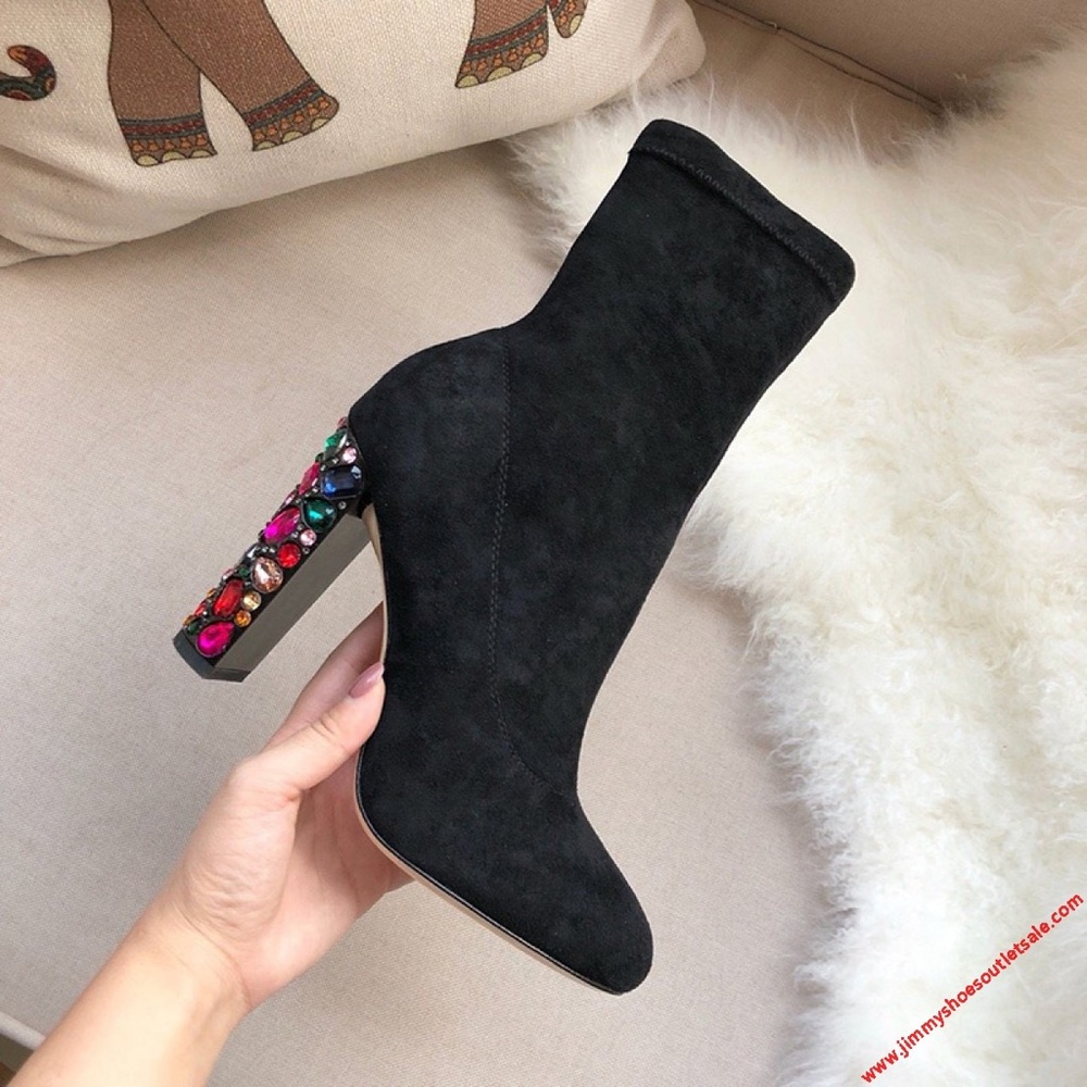 Jimmy Choo Black Suede Embellished Ankle Boots